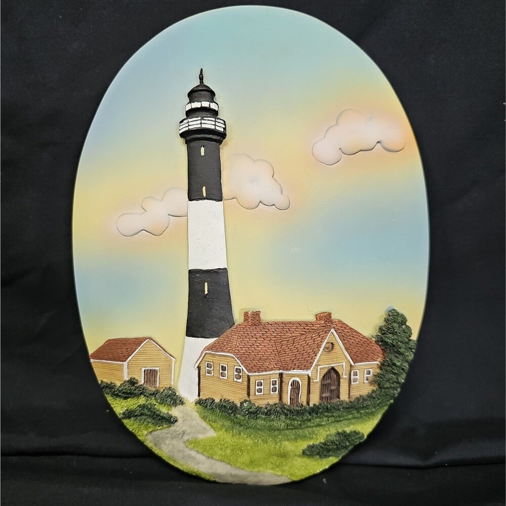 Fire Island NY Lighthouse Wall Hanging Art 3D Resin Plaque History on Hang Tag